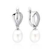 Cercei argint cu perle naturale albe si pietre cu tortita DiAmanti SK22101EL_W-G